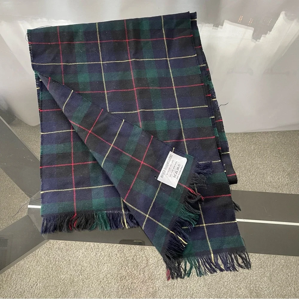 Vintage Tartan Plaid 100% Wool Scarf Avoca Handweavers Ireland 10.5 x 60.5 Green